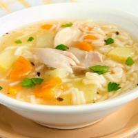 Chicken Noodle · Pint of  Fresh roasted chicken with garden vegetables and egg noodles in a savory chicken br...