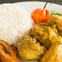 Curry Chicken · Cooked down in authentic curry seasoning with a little kick and served with your choice of r...