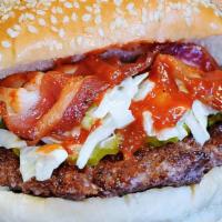 Carolina Bbq Burger · Beef patty, bacon, slaw, pickle, hickory BBQ sauce.