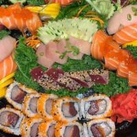 Platter For Two · 2 rolls (chef's choice), 8 sushi and 16 sashimi (chef's choice)