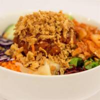 Spicy Tuna Kimchee · Spicy tuna, kimchee, lettuce, carrots, cabbage, cucumber, avocado, edamame, beets, seaweed s...