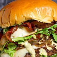 Bm Truffle Deluxe · Truffle-infused double stack (14oz) 3 beef blend patty, truffle carpaccio, arugula, grilled ...