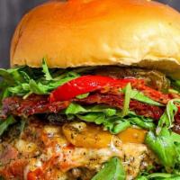 The Italian Job · 7oz 3 Beef Blend Patty, Provolone, Crispy Prosciutto, Arugula, Grilled Green & Red Peppe...