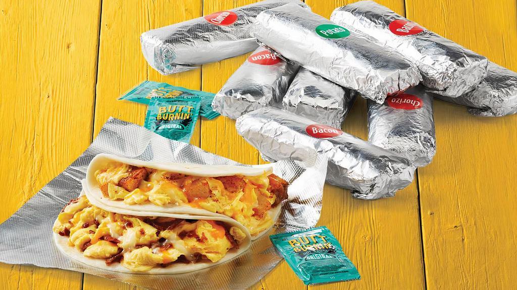 Breakfast Taco Pack (10 Count) · Includes choice of 10 breakfast tacos.