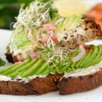 Avocado Toast · One of the best avocado toast EVER!. Sliced avocado on toasted multigrain bread, truffle cas...