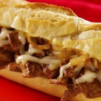Philly Cheesesteak · Philly cheesesteak with tender ribeye steak, melted gooey provolone, and caramelized onions ...