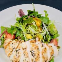 Cilantro Lime Salad · Organic baby greens, jack cheese, heirloom tomatoes, grilled corn, pumpkin seeds, cilantro l...