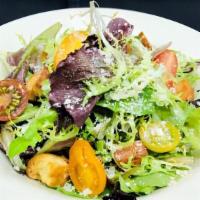 Small Simple Salad · organic baby greens, heirloom petite tomatoes, garlic croutons, parmesan cheese, dijon balsa...