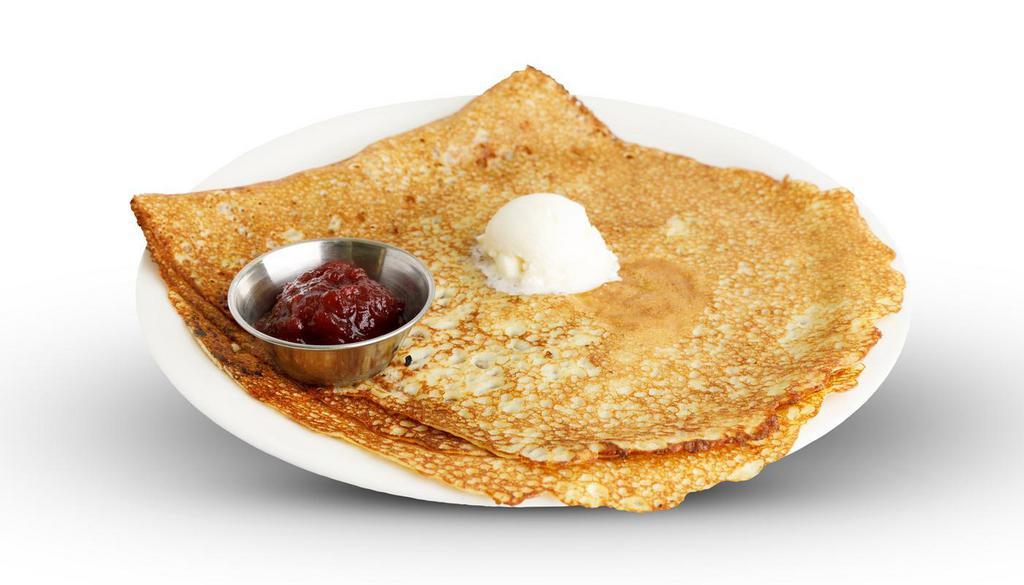 Swedish Pancakes · Three light & lacy pancakes, served with. imported Lingonberries.