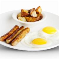 Link & Eggs - Online · Links and 2 eggs any style. Served with buttermilk pancake or toast and your choice of potat...