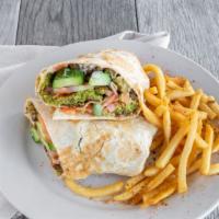 Falafel Sandwich · Chickpeas and vegetables balls deep fried, served in a wrap