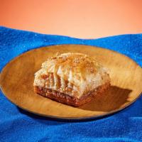 Baklava · Buttery phyllo filled with chopped nuts and sweet honey.