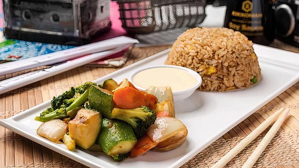Vegetables And Fried Rice · Served with soup or salad, fried rice, vegetables and yum-yum sauce