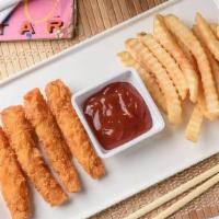 Kids Tempura Shrimp · Served with french fries and ketchup.