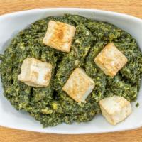 Saag Panner · Spinach and cubes of cheese cooked with spices.