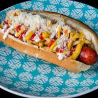 El Venezolano Hot Dog Small · Sausage, cabbage, potato sticks, cheese, and specialty sauce.