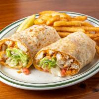 Texas Crispy Chicken Wrap · Crispy chicken with bacon, cheddar cheese, ranch dressing, lettuce, and tomato.