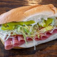 Salami N’ Cheese Hoagie · Italian salami with provolone cheese and roasted red peppers on a freshly baked hoagie roll!