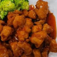 General Tso'S Chicken · Spicy. Fried, sweet and spicy sauce, dried chili peppers, broccoli garnish.