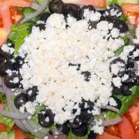 Greek Salad · Romaine lettuce, cucumber, cherry tomato, red onion, feta cheese, black olive. Served with h...