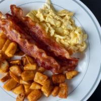 Rise & Shine · 2 eggs any style served with grits or potatoes, choice of bacon, sausage or ham (substitute ...