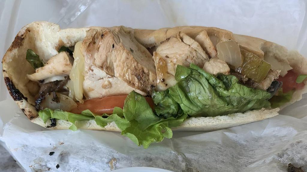 Grilled Chicken · Seasoned chicken breast, baby spinach, sun dried tomatoes, pesto and provolone cheese on ciabatta.