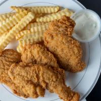 Chicken Tenders · 3 tenders w/ fries (buffalo style optional) with choice of honey mustard, ranch or bbq.