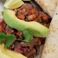 Plato A La Mexicana · Sauteed steak, jalapeños, onions, tomatoes and avocado. Served with choice of flour or corn ...