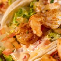 Shrimp Tacos (Order Of 3) · Soft corn or flour tortilla . Shreeded lettuce soute shrimp with chipotle mayo, pico de gall...