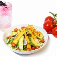 Mango Avocado Salad · Fresh arcadian mix greens, cherry tomato, cucumber, radish, diced mango and avocado drizzle ...