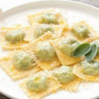 Ravioli Ricotta & Spinach · Ravioli filled with ricotta and spinach; served with butter and sage.
Gluten-free is not ava...