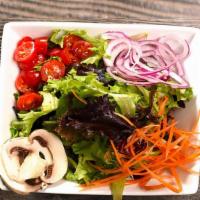 Mixed Salad · Mix romaine lettuce, arugula, red onion, carrots, cucumber, and tomato.