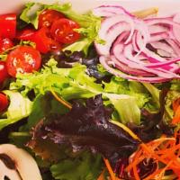 Mix Salad · Mix of romaine lettuce, arugula, red onion, carrots, cucumber, and tomato.