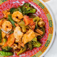 Shrimp Chop Suey · With white rice and dry noodle.