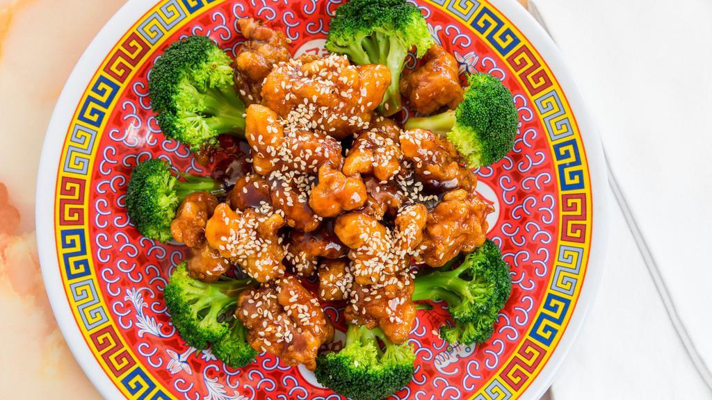 Sesame Chicken · Hot & Spicy.Crispy chicken chunks tossed in a sweet and spicy sesame sauce.