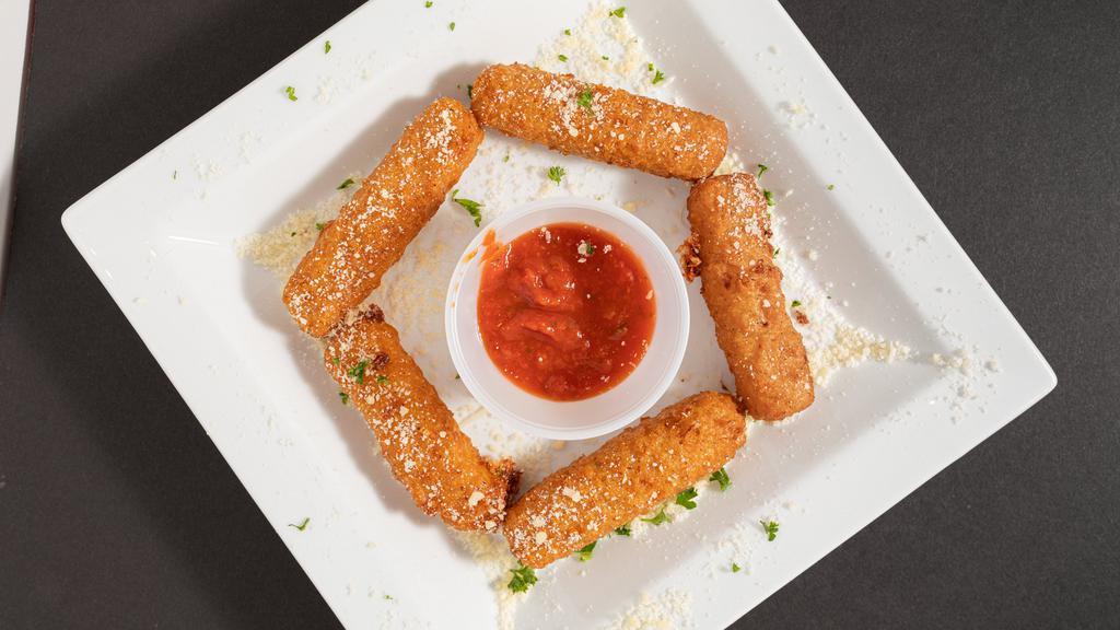 Fried Mozzarella Sticks · Sticks served with marinara sauce.