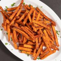 French Fries Of Sweet Potato Fries · Options of seasoned or loaded (cheese and bacon) Regular four loaded for an additional charge.