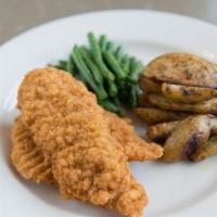 Chicken Tenders · 600 cal breaded chicken, served with french fries