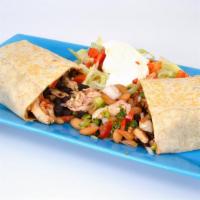California Burritos · Large flour tortilla filled with your choice of meat, whole pinto beans or black beans, rice...