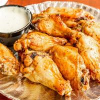 Wings · Plain chicken wings, served with BBQ or hot sauce on the side.