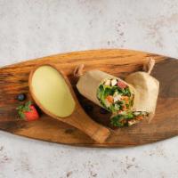 Chicken Wrap · Chicken breast, whole wheat wrap, carrot, tomate, almond and ranch dressing