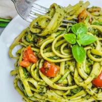 Veggie Pesto Spaghetti · Whole Wheat Spaghetti , Pesto Sauce with all Veggie.