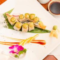 Ak 47 Roll · Shrimp tempura, avocado and crab topped with yellowtail, jalapeno, ponzu sauce and spicy mayo.