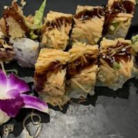 Angry Dragon Roll · Spicy tuna, avocado and shrimp tempura topped with spicy crab and eel sauce.