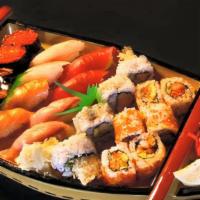 Love Boat For 2 · 10 pieces sashimi, 15 pieces sushi, eight pcs California roll and eight pieces spicy tuna ro...