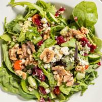 Power Green · Spring mix, arugula, and spinach with toasted walnuts, quinoa, tomatoes, cucumbers, Gorgonzo...