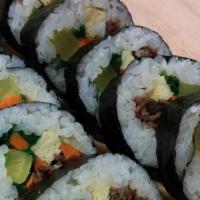 Bulgogi Kimbap · seasoned rice roll with bulgogi, pickled radish and vegetables.