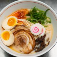 Naruto Ramen · Rich pork and chicken broth topped with kikurage and enoki mushrooms,Sliced spring onions, N...