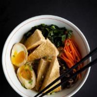 Miso Ramen · Miso broth topped with sautéed cabbage, carrots, some seaweed, enoki and kikurage  mushroom,...