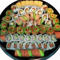 Sushi For 6 · Served with: . - 6 Samurai salad. Your choice of:. - 3 Appetizers. - 12 Sushi rolls